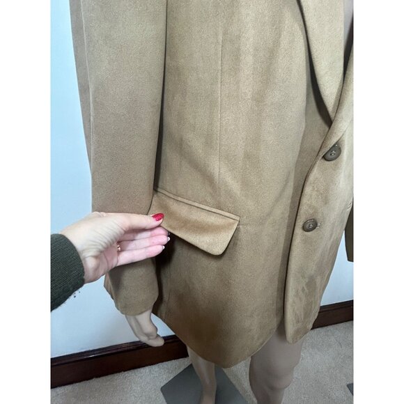 Jeffrey Banks Men’s Blazer Brown 42 R Vintage Polyester Suede Feel Sport Jacket - Picture 15 of 15